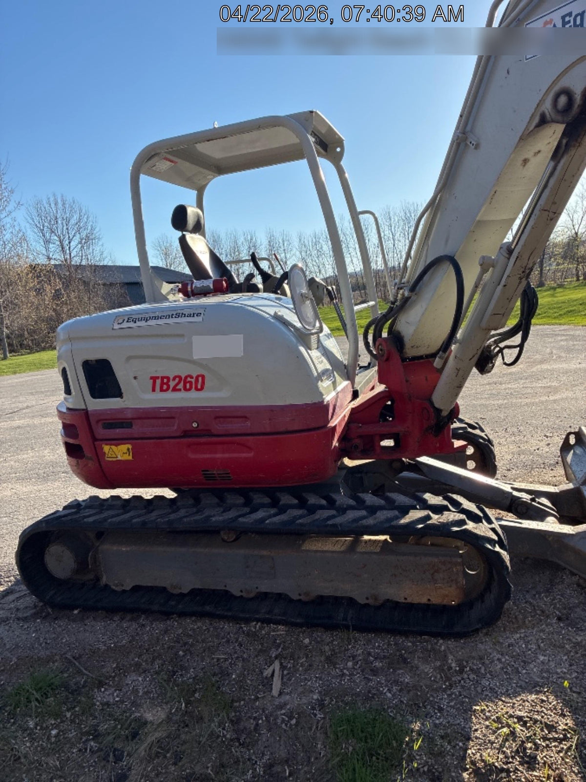 2019 Takeuchi TB260 Takeuchi TB260 Canopy w/Rubber Tracks, Auxiliary Hydraulics, Standard Blade, Manual QC, 12 / 18 / 24" Buckets, Hydraulic Thumb Installed