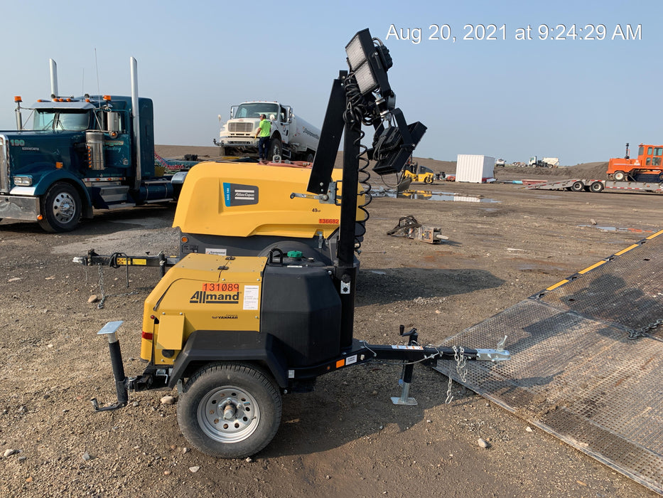 2021 Allmand NLV3GR (4) LED Light Fixture 350W, 23' Vertical Mast, 3kW Prime, Towable, Deep Sea L401, Leveling Jacks, Yanmar T4F 5.8hp