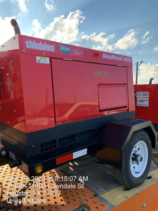 2022 Shindaiwa DGW400MDL Kubota D902 Engine, 23 HP, Dual Op Welder, Wire, Arc, Droop Stick, Tig, and CC Stick Functionality, Simulphase, 3 Phase and 1 Phase Gen Output, Single Axle NB Trlr, Slr Trckl Chrg 12V 12W, Fire Ext