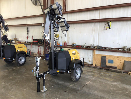 2022 Allmand NLV3GR (4) LED Light Fixture 350W, 23' Vertical Mast, 3kW Prime, Towable, Deep Sea L401, Leveling Jacks, Yanmar T4F 5.8hp