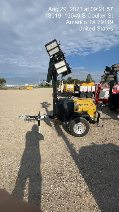 2022 Allmand NLV3GR (4) LED Light Fixture 350W, 23' Vertical Mast, 3kW Prime, Towable, ES Decals, T3