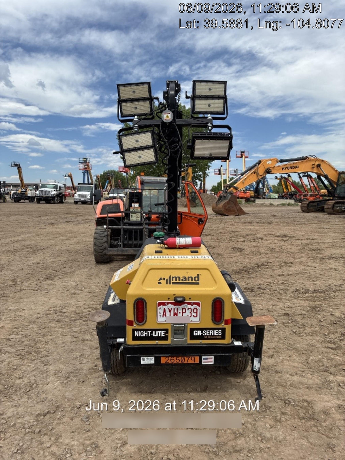 2022 Allmand NLV3GR (4) LED Light Fixture 350W, 23' Vertical Mast, 3kW Prime, Towable, ES Decals, T3