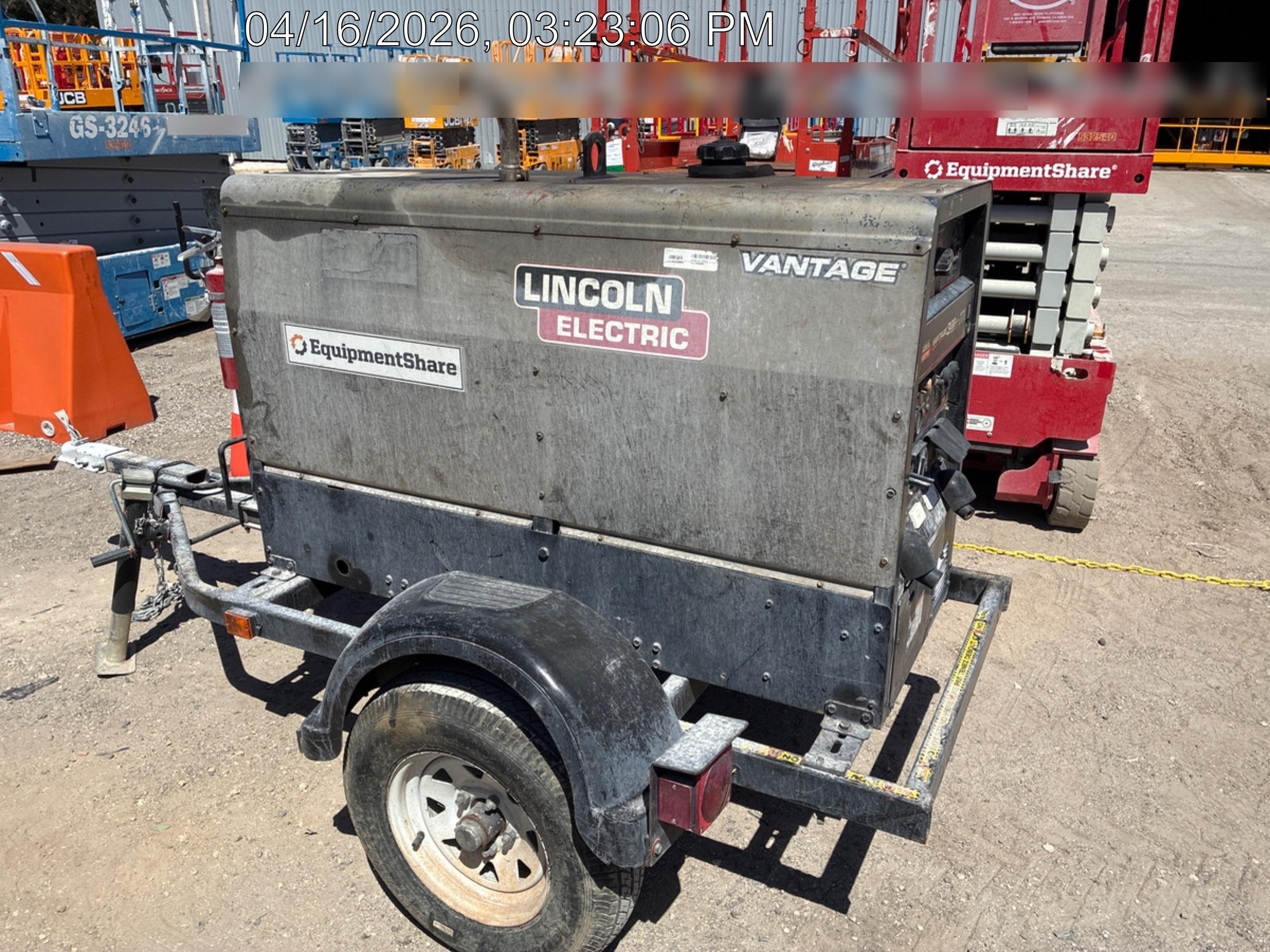 2019 Lincoln Electric Vantage 322 Welder Ready-Pak 3, Two wheel trailer, Fender and Light kit, Cable Rack