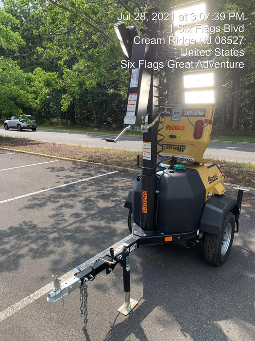 2021 Allmand NLV3GR (4) LED Light Fixture 350W, 23' Vertical Mast, 3kW Prime, Towable, Deep Sea L401, Leveling Jacks, Yanmar T4F 5.8hp