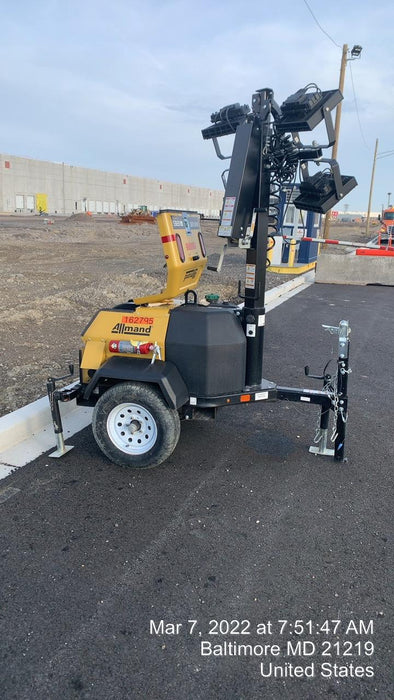 2021 Allmand NLV3GR (4) LED Light Fixture 350W, 23' Vertical Mast, 3kW Prime, Towable, Deep Sea L401, Leveling Jacks, Yanmar T4F 5.8hp