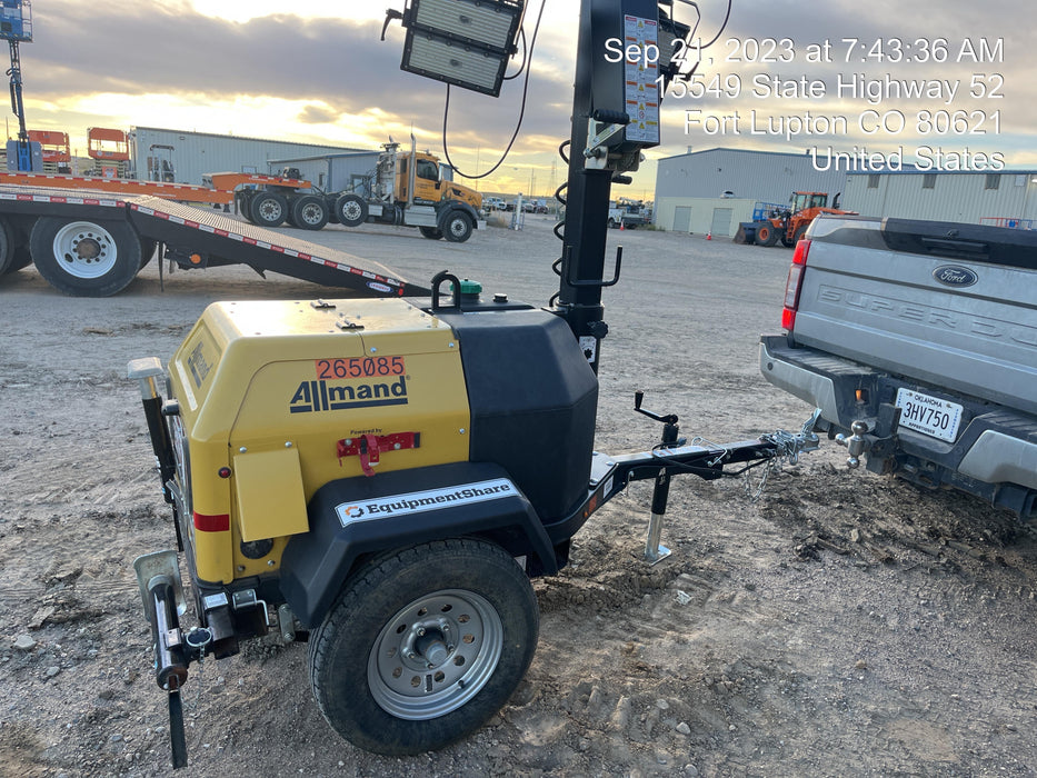 2022 Allmand NLV3GR (4) LED Light Fixture 350W, 23' Vertical Mast, 3kW Prime, Towable, ES Decals, T3