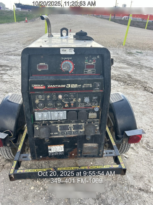 2019 Lincoln Electric Vantage 322 Welder Ready-Pak 3, Two wheel trailer, Fender and Light kit, Cable Rack