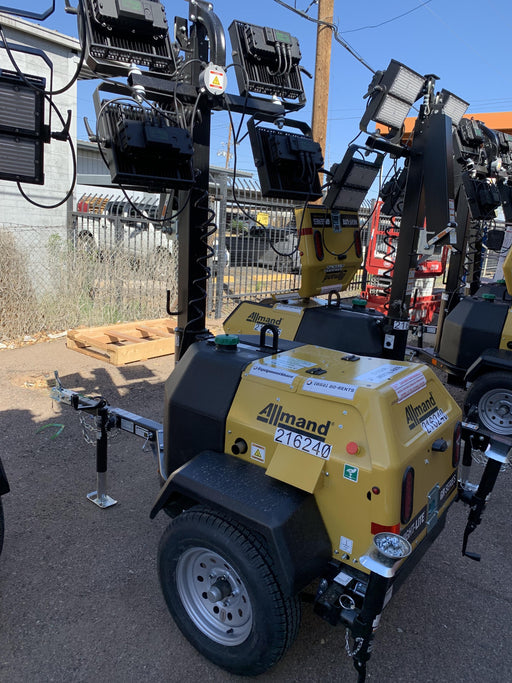 2022 Allmand NLV3GR (4) LED Light Fixture 350W, 23' Vertical Mast, 3kW Prime, Towable, Deep Sea L401, Leveling Jacks, Yanmar T4F 5.8hp