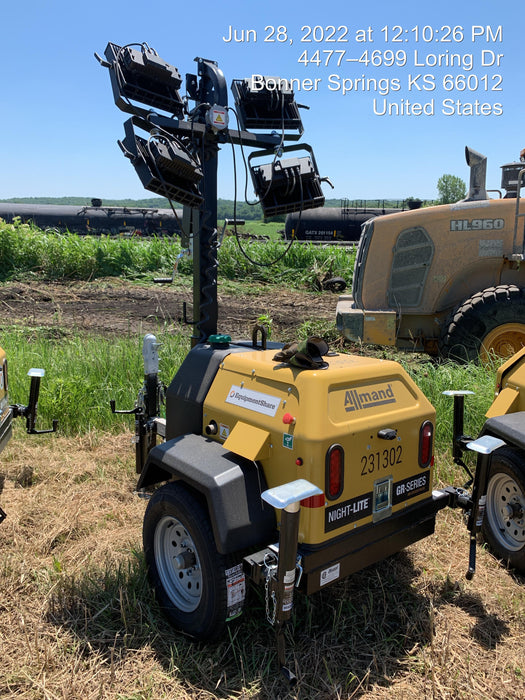 2022 Allmand NLV3GR (4) LED Light Fixture 350W, 23' Vertical Mast, 3kW Prime, Towable, Deep Sea L401, Leveling Jacks, Yanmar T4F 5.8hp