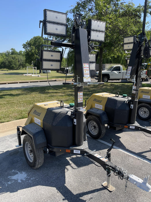 2022 Allmand NLV3GR (4) LED Light Fixture 350W, 23' Vertical Mast, 3kW Prime, Towable, Deep Sea L401, Leveling Jacks, Yanmar T4F 5.8hp