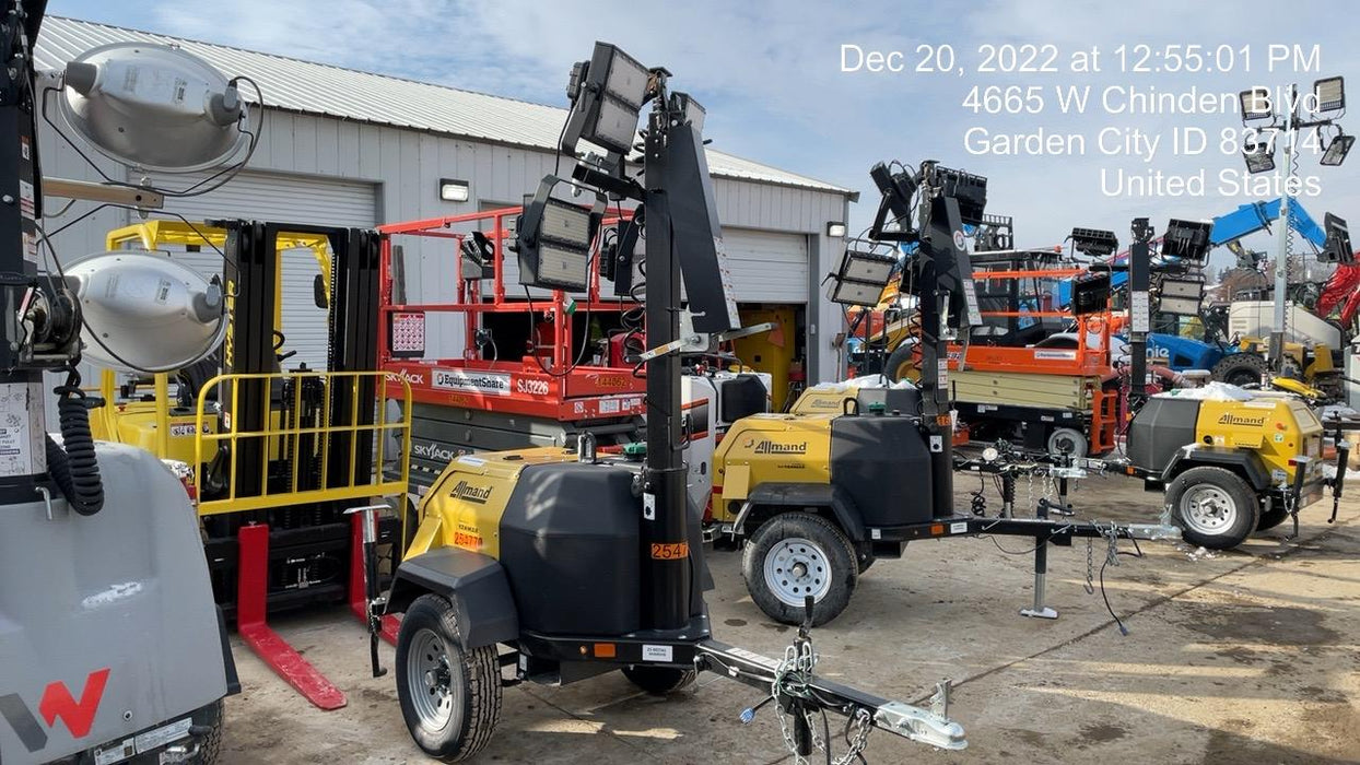 2022 Allmand NLV3GR (4) LED Light Fixture 350W, 23' Vertical Mast, 3kW Prime, Towable, ES Decals, T3