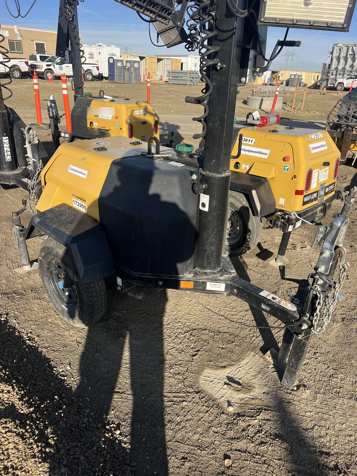 Allmand NLV3GR (4) LED Light Fixture 350W, 23' Vertical Mast, 3kW Prime, Towable, Deep Sea L401, Leveling Jacks, Yanmar T4F 5.8hp