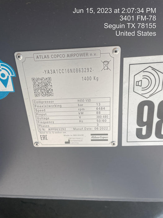 2022 ATLAS COPCO E-AIR H450