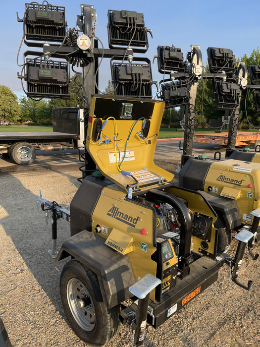 2022 Allmand NLV3GR (4) LED Light Fixture 350W, 23' Vertical Mast, 3kW Prime, Towable, ES Decals, T3