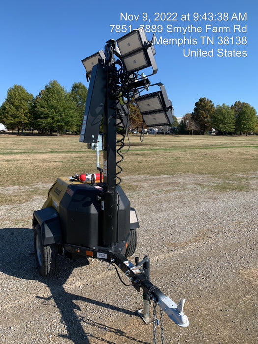 2022 Allmand NLV3GR (4) LED Light Fixture 350W, 23' Vertical Mast, 3kW Prime, Towable, Deep Sea L401, Leveling Jacks, Yanmar T4F 5.8hp