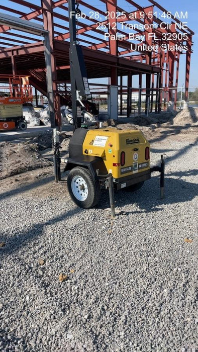 2021 Allmand NLV3GR (4) LED Light Fixture 350W, 23' Vertical Mast, 3kW Prime, Towable, Deep Sea L401, Leveling Jacks, Yanmar T4F 5.8hp