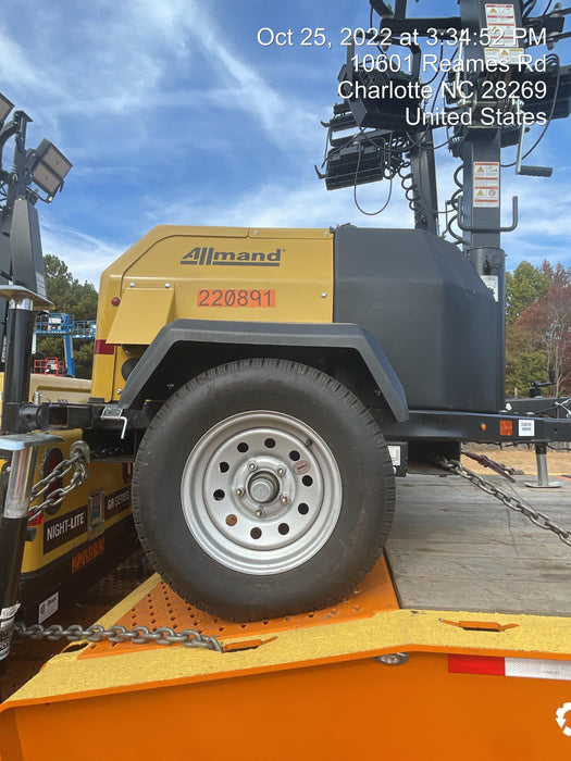 2022 Allmand NLV3GR (4) LED Light Fixture 350W, 23' Vertical Mast, 3kW Prime, Towable, Deep Sea L401, Leveling Jacks, Yanmar T4F 5.8hp