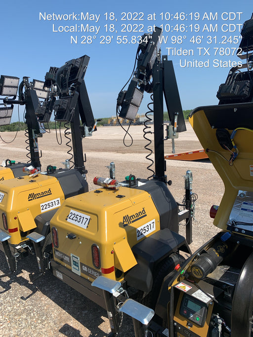 2022 Allmand NLV3GR (4) LED Light Fixture 350W, 23' Vertical Mast, 3kW Prime, Towable, Deep Sea L401, Leveling Jacks, Yanmar T4F 5.8hp