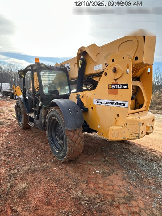 2019 JCB 510-56 Open ROPS, 74 HP, Solid Tires, Worklights, Beacon, Aux Hydraulics, Lifting Eye w/72" Carriage/60" Forks