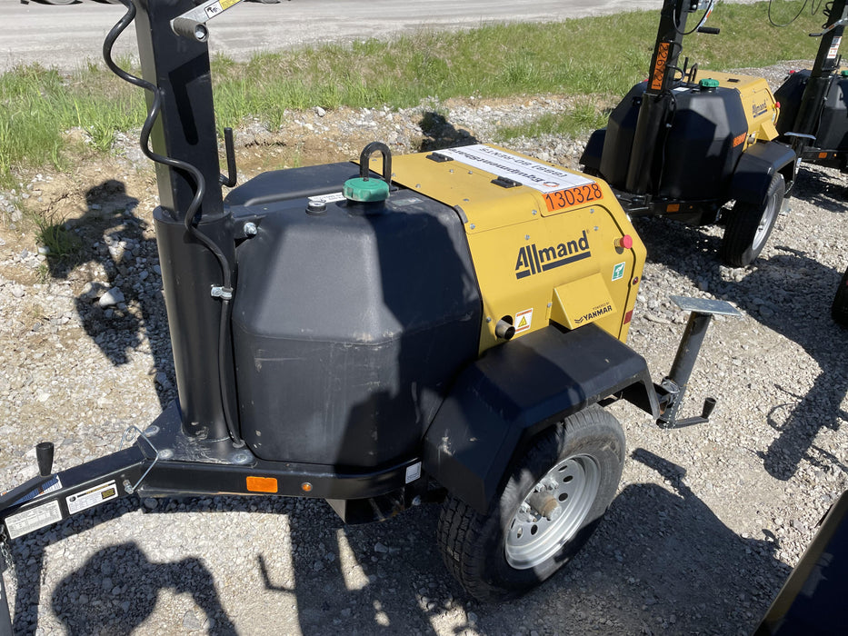 2021 Allmand NLV3GR (4) LED Light Fixture 350W, 23' Vertical Mast, 3kW Prime, Towable, Deep Sea L401, Leveling Jacks, Yanmar T4F 5.8hp