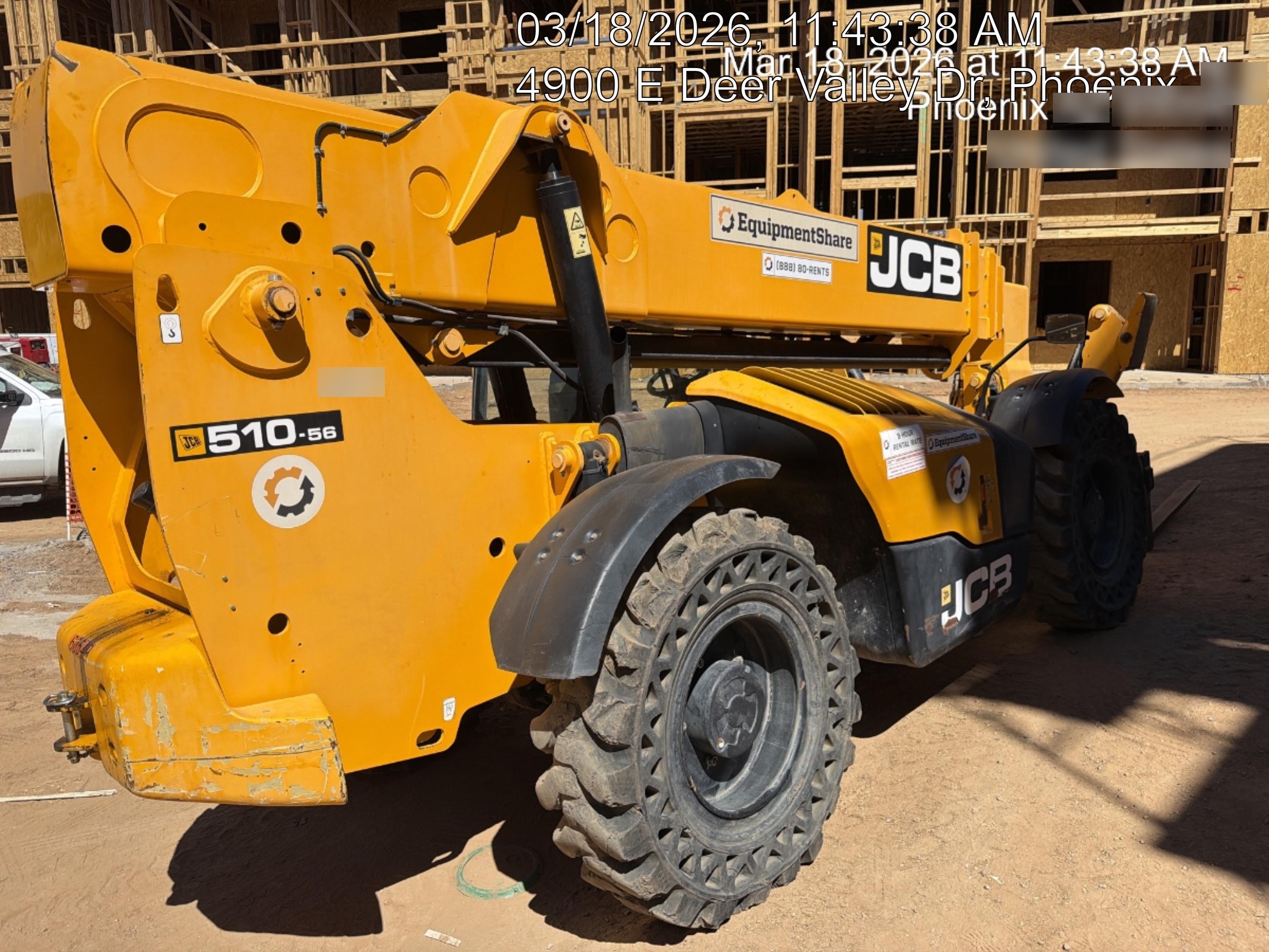 2020 JCB 510-56 Canopy, 74 HP, Solid Tires, STD Worklight, Beacon, Aux Hydraulics, Lifting Eye, Back up Alarm w/66" Carriage/60" Forks