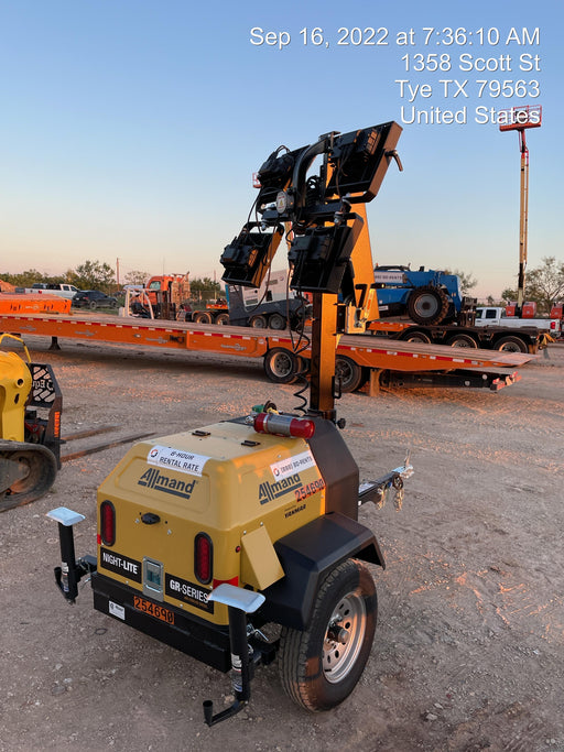 2022 Allmand NLV3GR (4) LED Light Fixture 350W, 23' Vertical Mast, 3kW Prime, Towable, ES Decals, T3