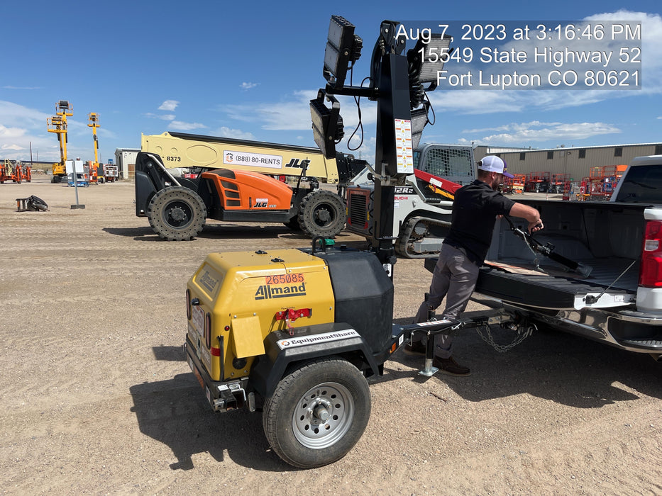 2022 Allmand NLV3GR (4) LED Light Fixture 350W, 23' Vertical Mast, 3kW Prime, Towable, ES Decals, T3