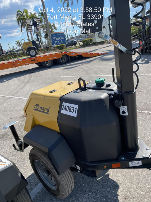 2022 Allmand NLV3GR (4) LED Light Fixture 350W, 23' Vertical Mast, 3kW Prime, Towable, Deep Sea L401, Leveling Jacks, Yanmar T4F 5.8hp