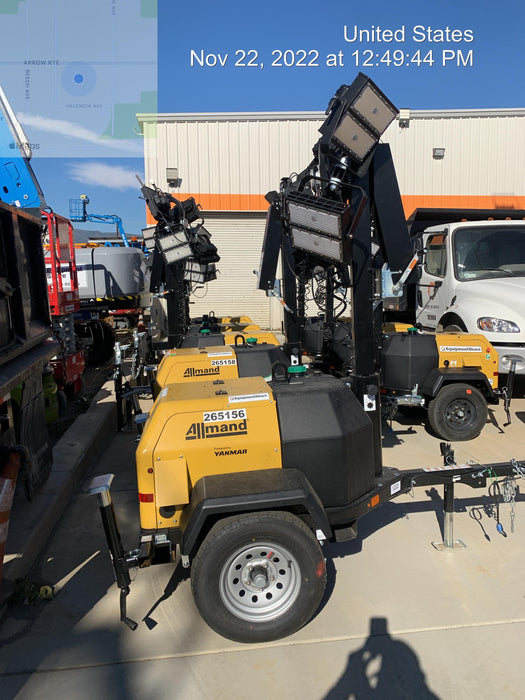 2022 Allmand NLV3GR (4) LED Light Fixture 350W, 23' Vertical Mast, 3kW Prime, Towable, ES Decals, T3