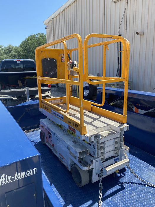 Custom Equipment HB-1430 <ul>
 <li>Hy-Brid Scissor Lift</li>
  <li>Platform capacity up to 670 lbs.</li>
  <li>Working height up to 20 ft</li>
  <li>Weighs under 1,700 lbs.</li>
  <li>Non-marking wheels </li>
</ul>
