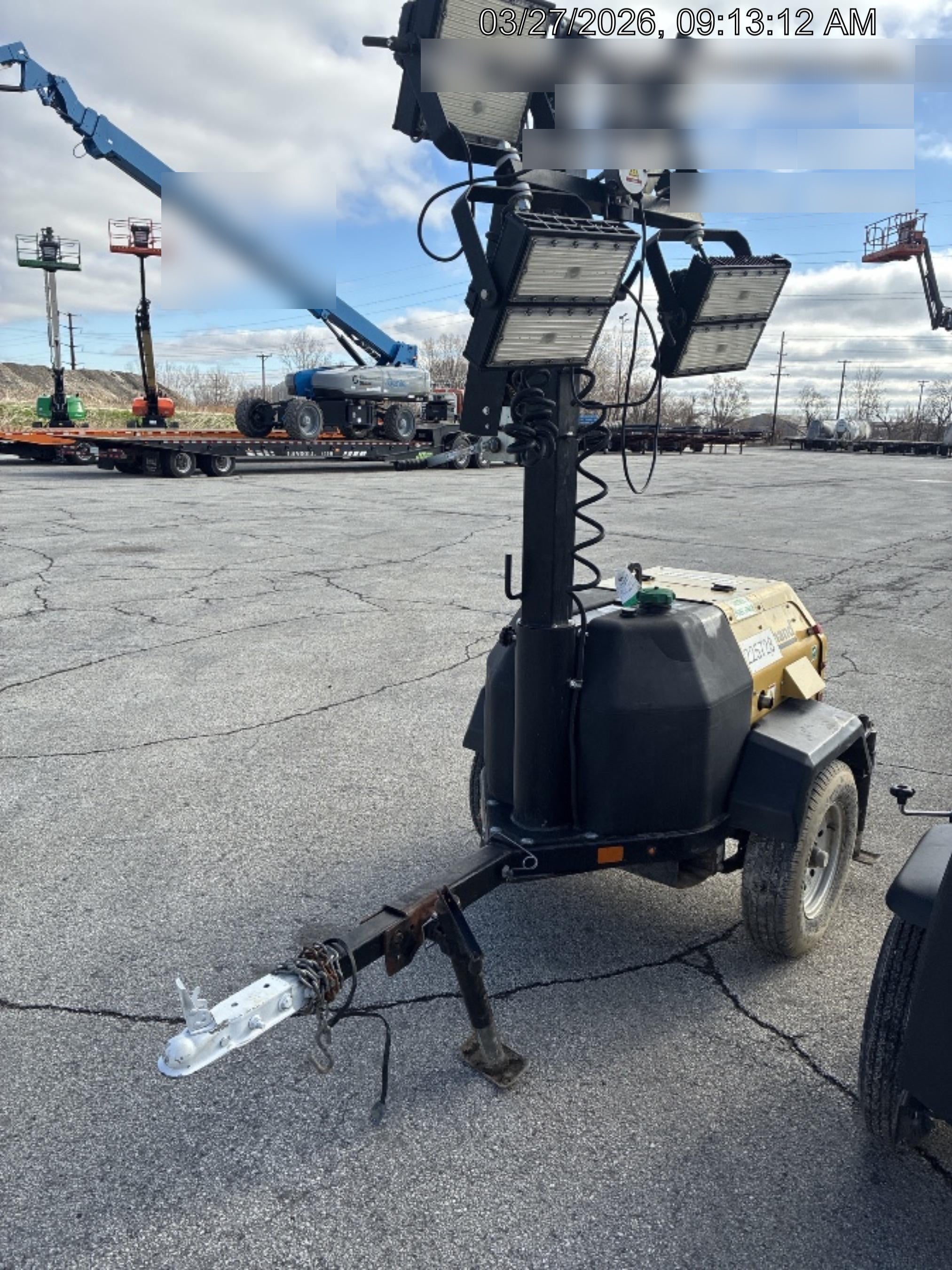 2022 Allmand NLV3GR (4) LED Light Fixture 350W, 23' Vertical Mast, 3kW Prime, Towable, Deep Sea L401, Leveling Jacks, Yanmar T4F 5.8hp