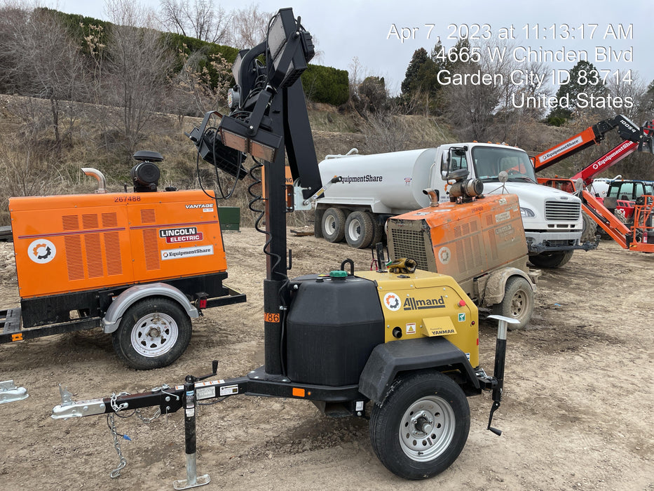 2022 Allmand NLV3GR (4) LED Light Fixture 350W, 23' Vertical Mast, 3kW Prime, Towable, ES Decals, T3