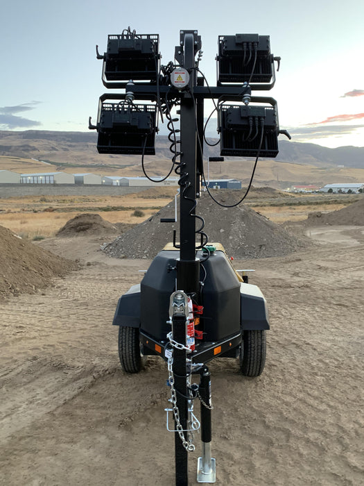 2021 Allmand NLV3GR (4) LED Light Fixture 350W, 23' Vertical Mast, 3kW Prime, Towable, Deep Sea L401, Leveling Jacks, Yanmar T4F 5.8hp