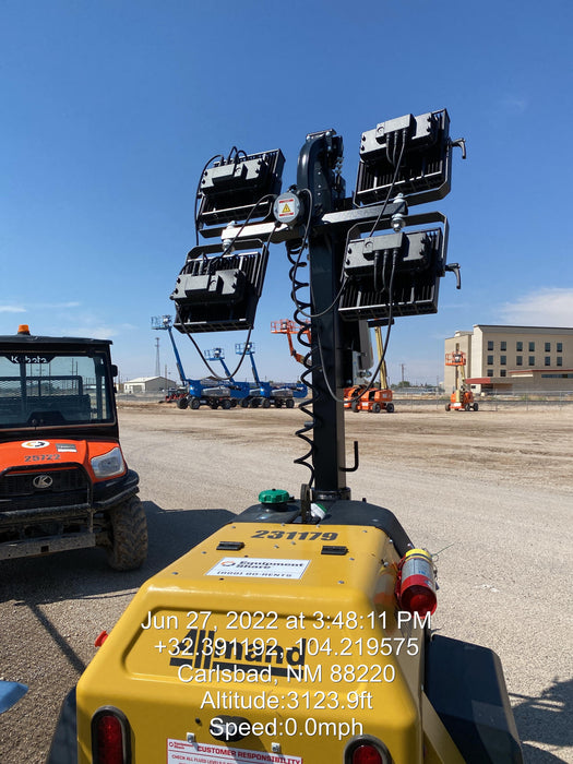 2022 Allmand NLV3GR (4) LED Light Fixture 350W, 23' Vertical Mast, 3kW Prime, Towable, Deep Sea L401, Leveling Jacks, Yanmar T4F 5.8hp