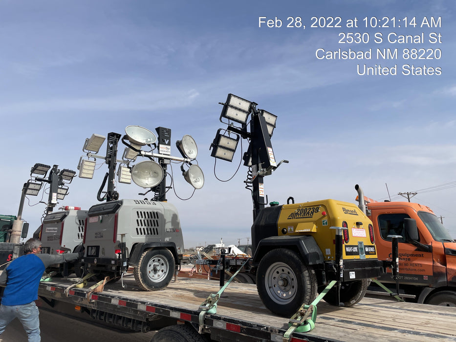 2022 Allmand NLV3GR (4) LED Light Fixture 350W, 23' Vertical Mast, 3kW Prime, Towable, Deep Sea L401, Leveling Jacks, Yanmar T4F 5.8hp