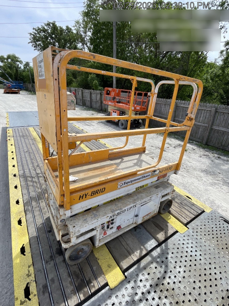 Custom Equipment HB-1430 <ul>
 <li>Hy-Brid Scissor Lift</li>
  <li>Platform capacity up to 670 lbs.</li>
  <li>Working height up to 20 ft</li>
  <li>Weighs under 1,700 lbs.</li>
  <li>Non-marking wheels </li>
</ul>