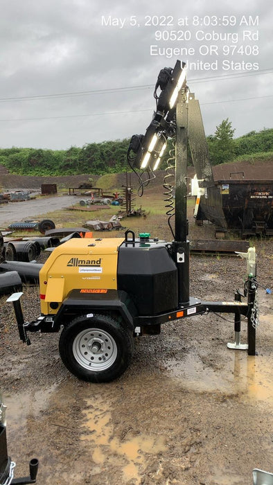 2022 Allmand NLV3GR (4) LED Light Fixture 350W, 23' Vertical Mast, 3kW Prime, Towable, Deep Sea L401, Leveling Jacks, Yanmar T4F 5.8hp