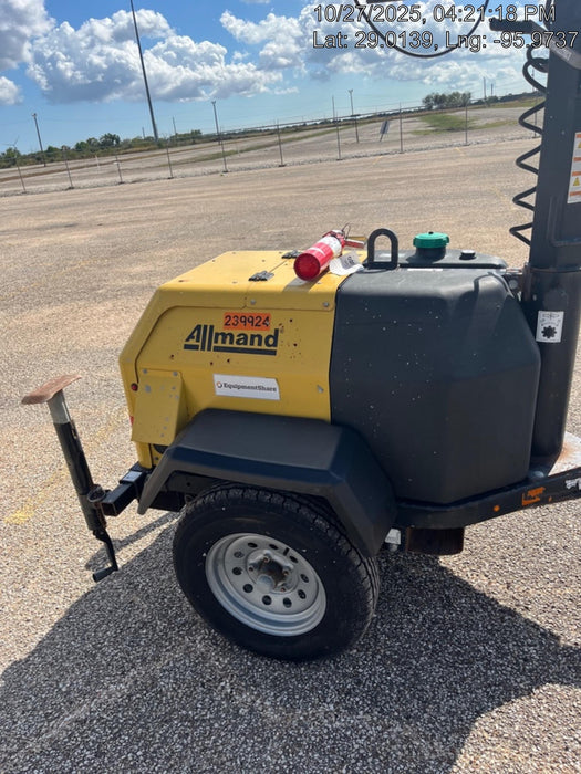 2022 Allmand NLV3GR (4) LED Light Fixture 350W, 23' Vertical Mast, 3kW Prime, Towable, Deep Sea L401, Leveling Jacks, Yanmar T4F 5.8hp