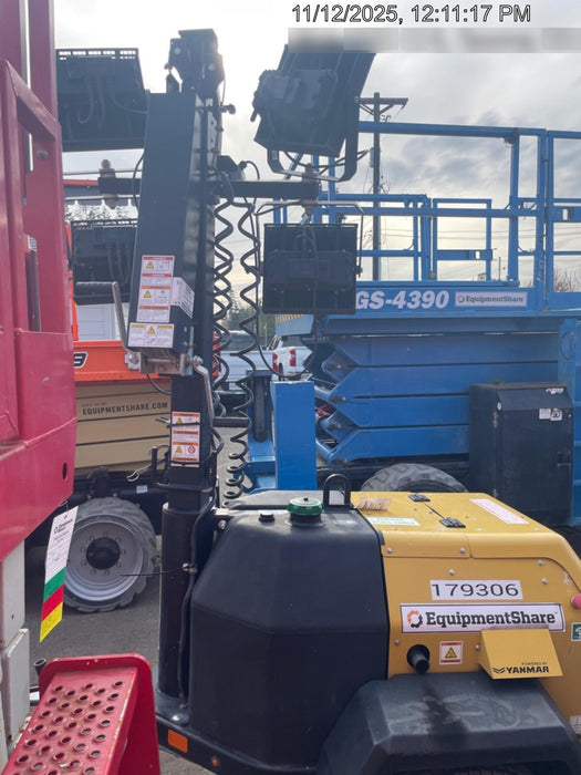 Allmand NLV3GR (4) LED Light Fixture 350W, 23' Vertical Mast, 3kW Prime, Towable, Deep Sea L401, Leveling Jacks, Yanmar T4F 5.8hp