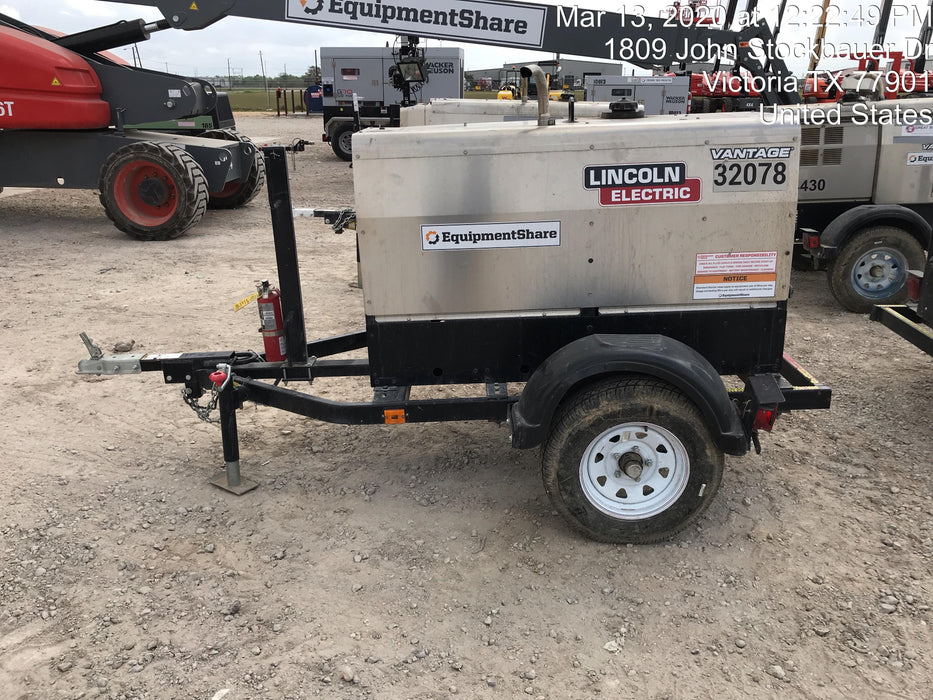 2019 Lincoln Electric Vantage 322 Welder Ready-Pak 3, Two wheel trailer, Fender and Light kit, Cable Rack