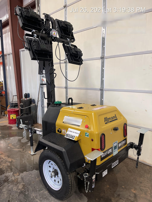 2021 Allmand NLV3GR (4) LED Light Fixture 350W, 23' Vertical Mast, 3kW Prime, Towable, Deep Sea L401, Leveling Jacks, Yanmar T4F 5.8hp