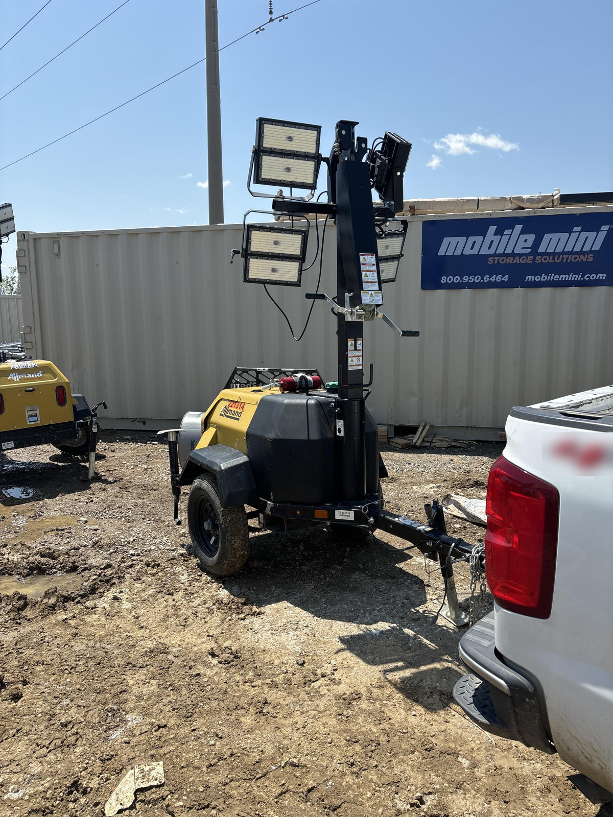 2022 Allmand NLV3GR (4) LED Light Fixture 350W, 23' Vertical Mast, 3kW Prime, Towable, Deep Sea L401, Leveling Jacks, Yanmar T4F 5.8hp