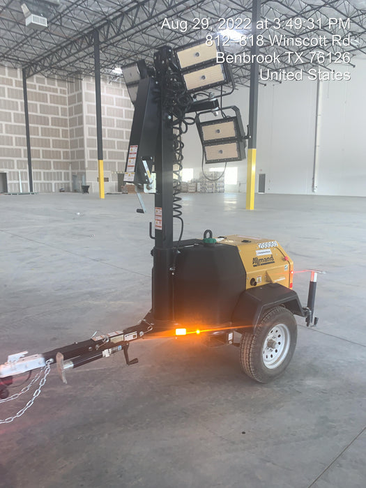 2022 Allmand NLV3GR (4) LED Light Fixture 350W, 23' Vertical Mast, 3kW Prime, Towable, Deep Sea L401, Leveling Jacks, Yanmar T4F 5.8hp