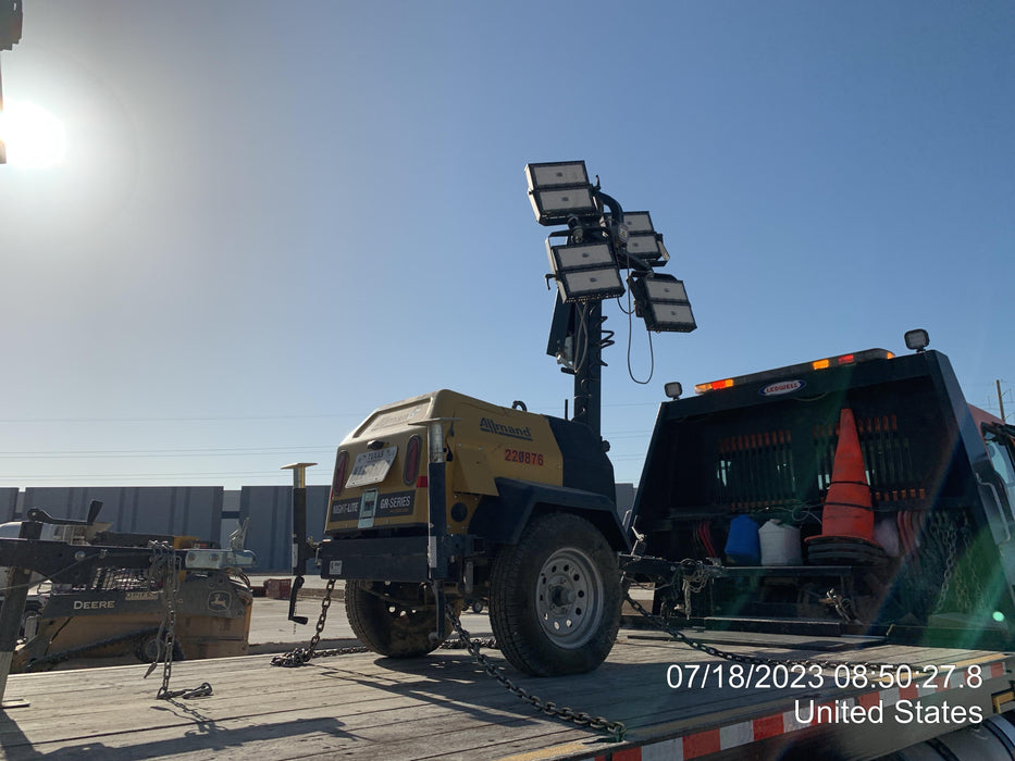 2022 Allmand NLV3GR (4) LED Light Fixture 350W, 23' Vertical Mast, 3kW Prime, Towable, Deep Sea L401, Leveling Jacks, Yanmar T4F 5.8hp