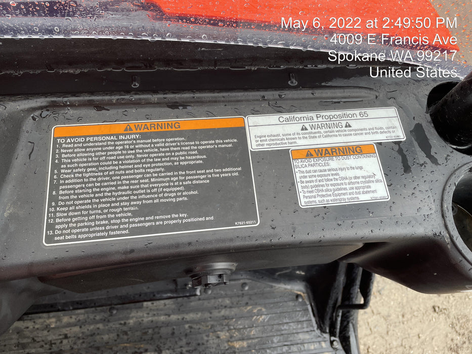 2021 Kubota RTV-X1140W-H Plastic Canopy, Windshield Acrylic Clear, LED Strobe Light, Wire Harness Kit, Back up Alarm