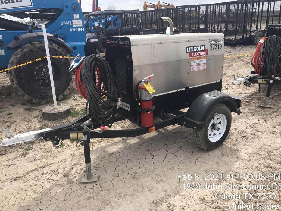 2019 Lincoln Electric Vantage 322 Ready-Pak 3, Two Wheel Trailer, Fender and Light Kit, Cable Rack