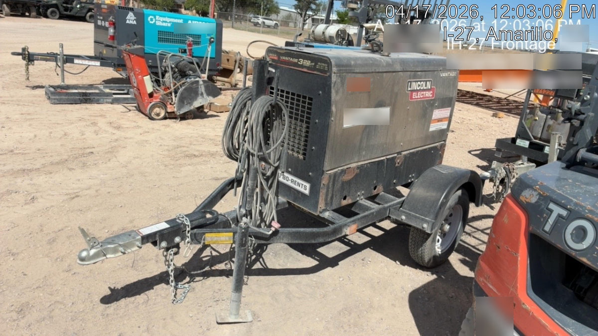 2019 Lincoln Electric Vantage 322 Welder Ready-Pak 3, Two wheel trailer, Fender and Light kit, Cable Rack