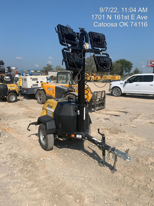 2022 Allmand NLV3GR (4) LED Light Fixture 350W, 23' Vertical Mast, 3kW Prime, Towable, Deep Sea L401, Leveling Jacks, Yanmar T4F 5.8hp