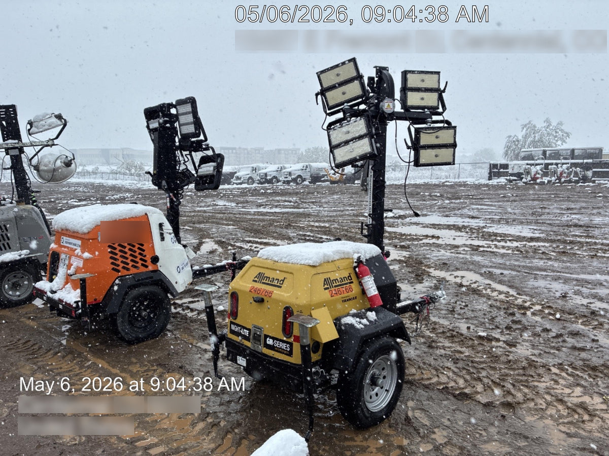2022 Allmand NLV3GR (4) LED Light Fixture 350W, 23' Vertical Mast, 3kW Prime, Towable, ES Decals, T3