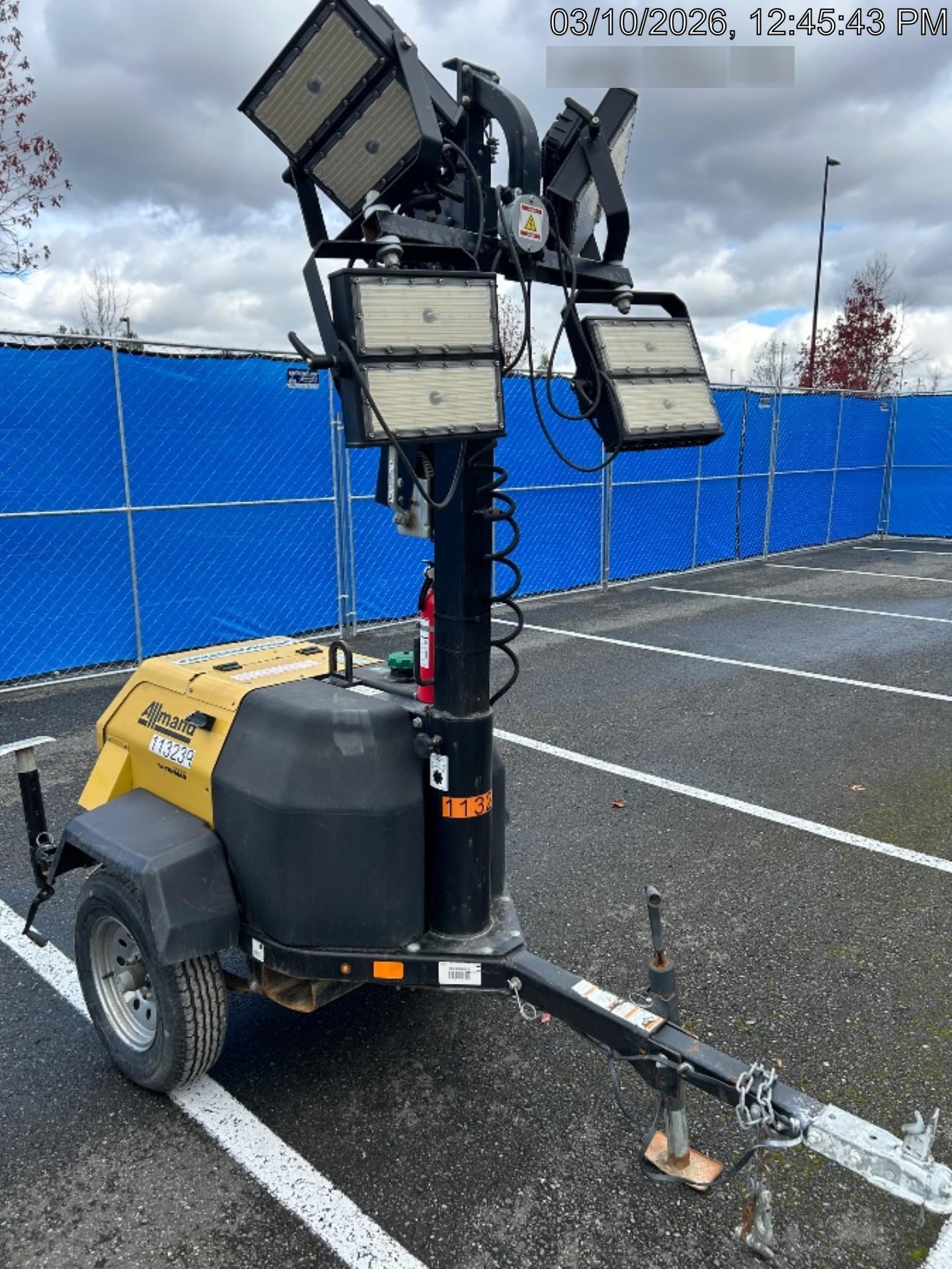 2020 Allmand NLV3GR (4) LED Light Fixture 350W, 23' Vertical Mast, 3kW Prime, Towable, Deep Sea L401, Leveling Jacks, Yanmar T4F 5.8hp